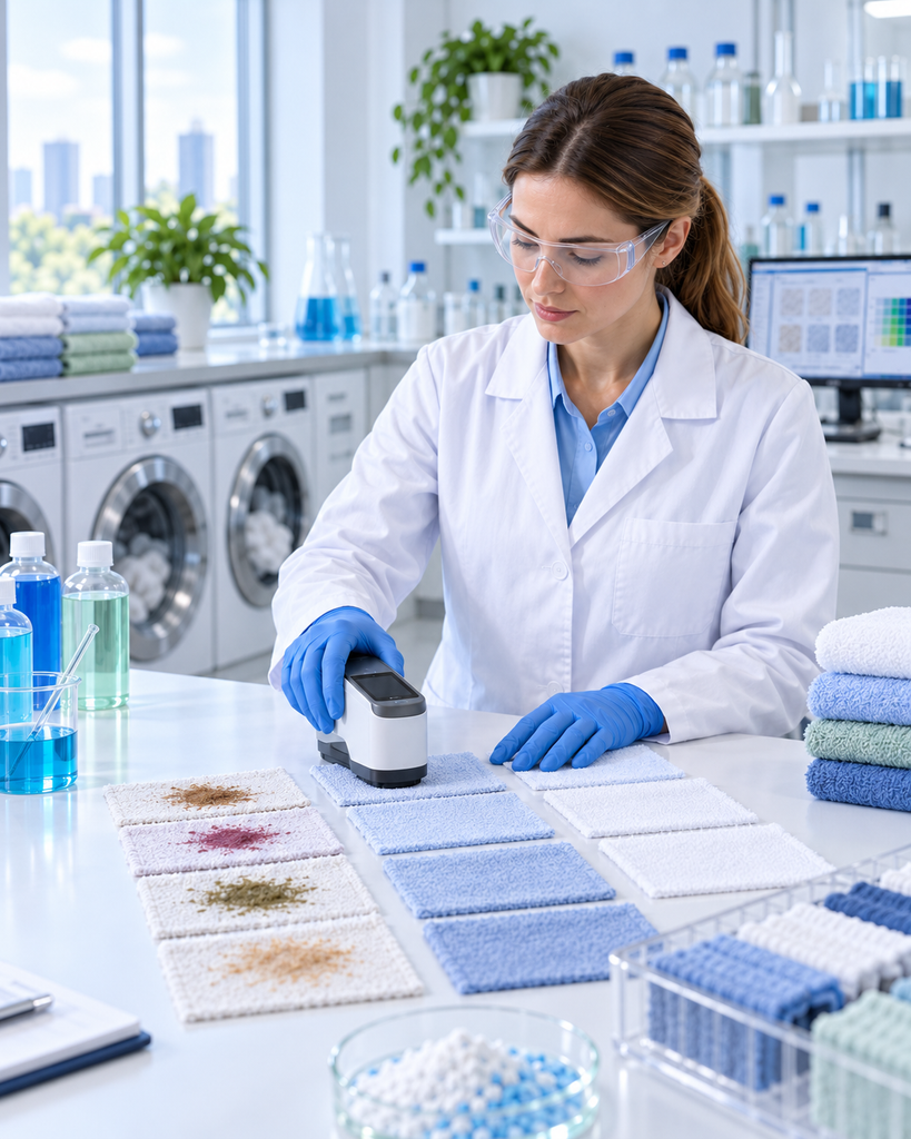 Laundry detergent performance testing using stained fabric swatches