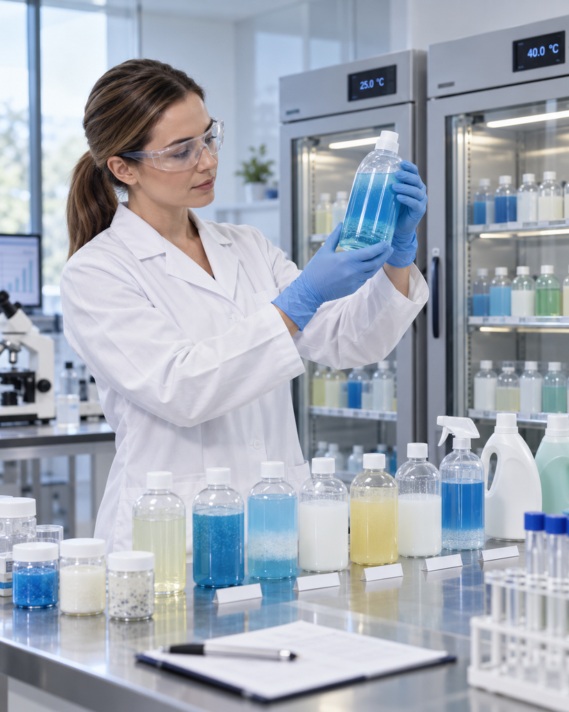 Detergent stability testing under controlled laboratory conditions